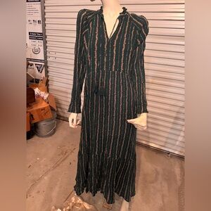Roller Rabbit Garnet Mateaus Dark Green Stripe Cotton Dress MEDIUM